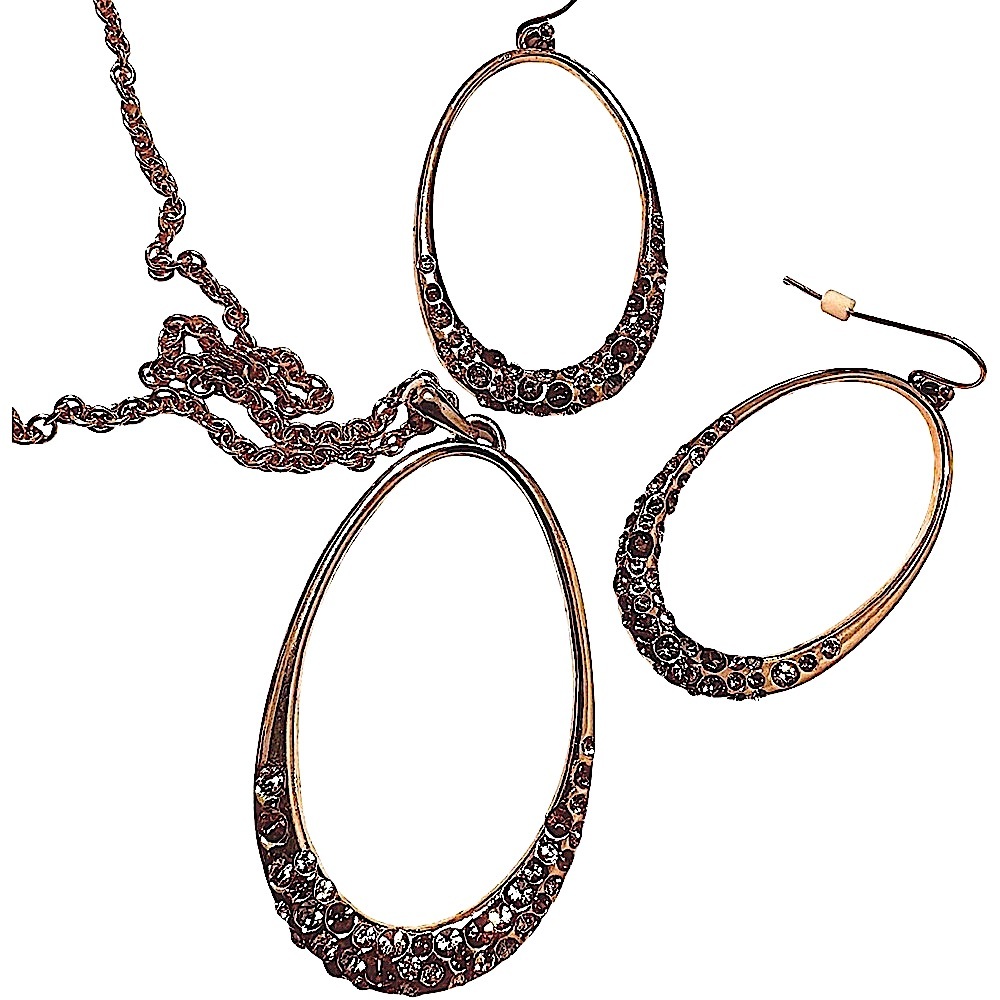 Cookie Lee Gold Crystal Scattered Spice Oval Pendant Necklace and Earrings